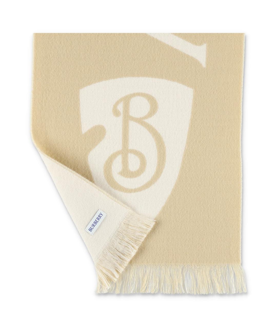 BURBERRY Бежевый шерстяной шарф, фото 3