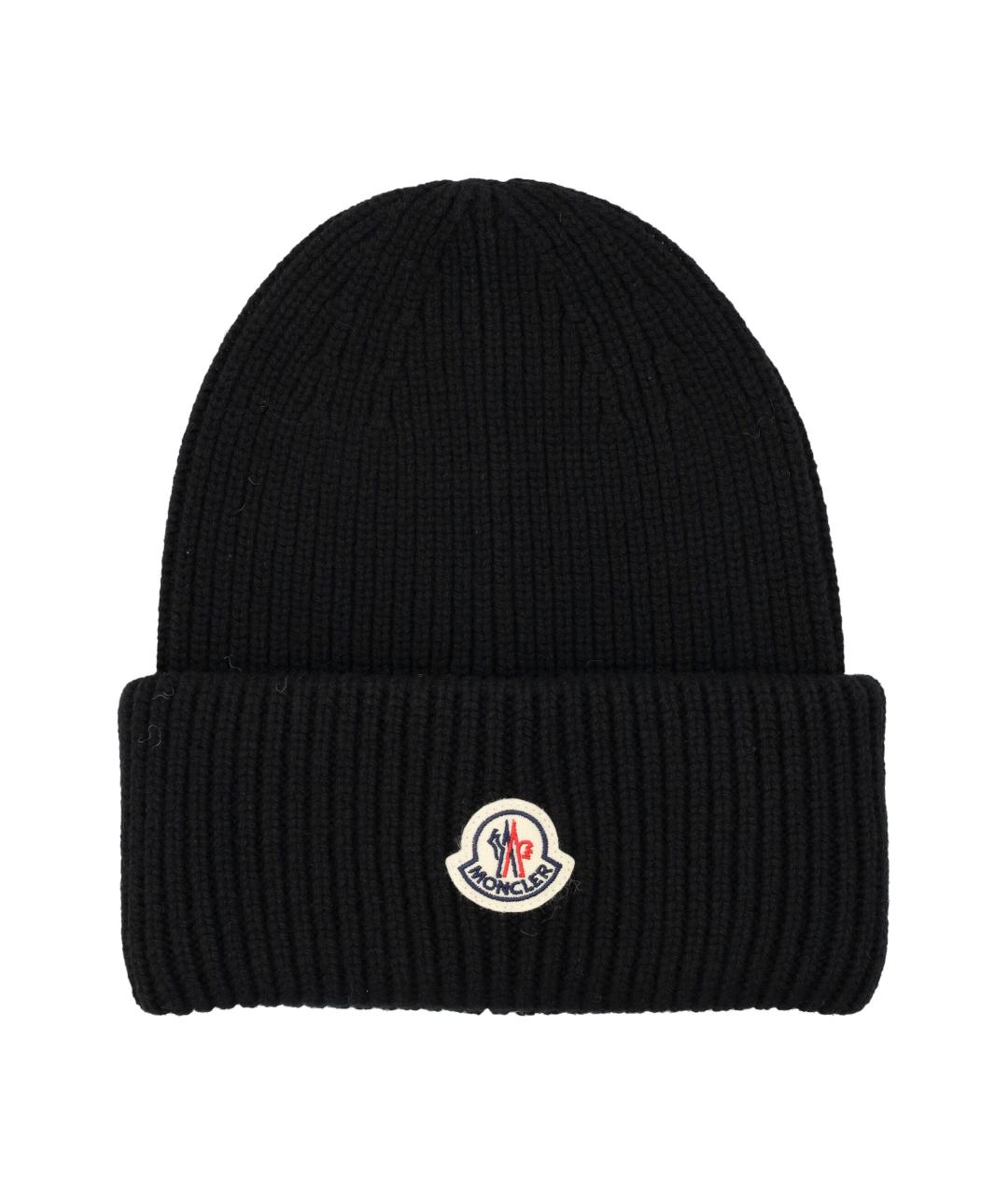 MONCLER Черная шерстяная шапка, фото 1