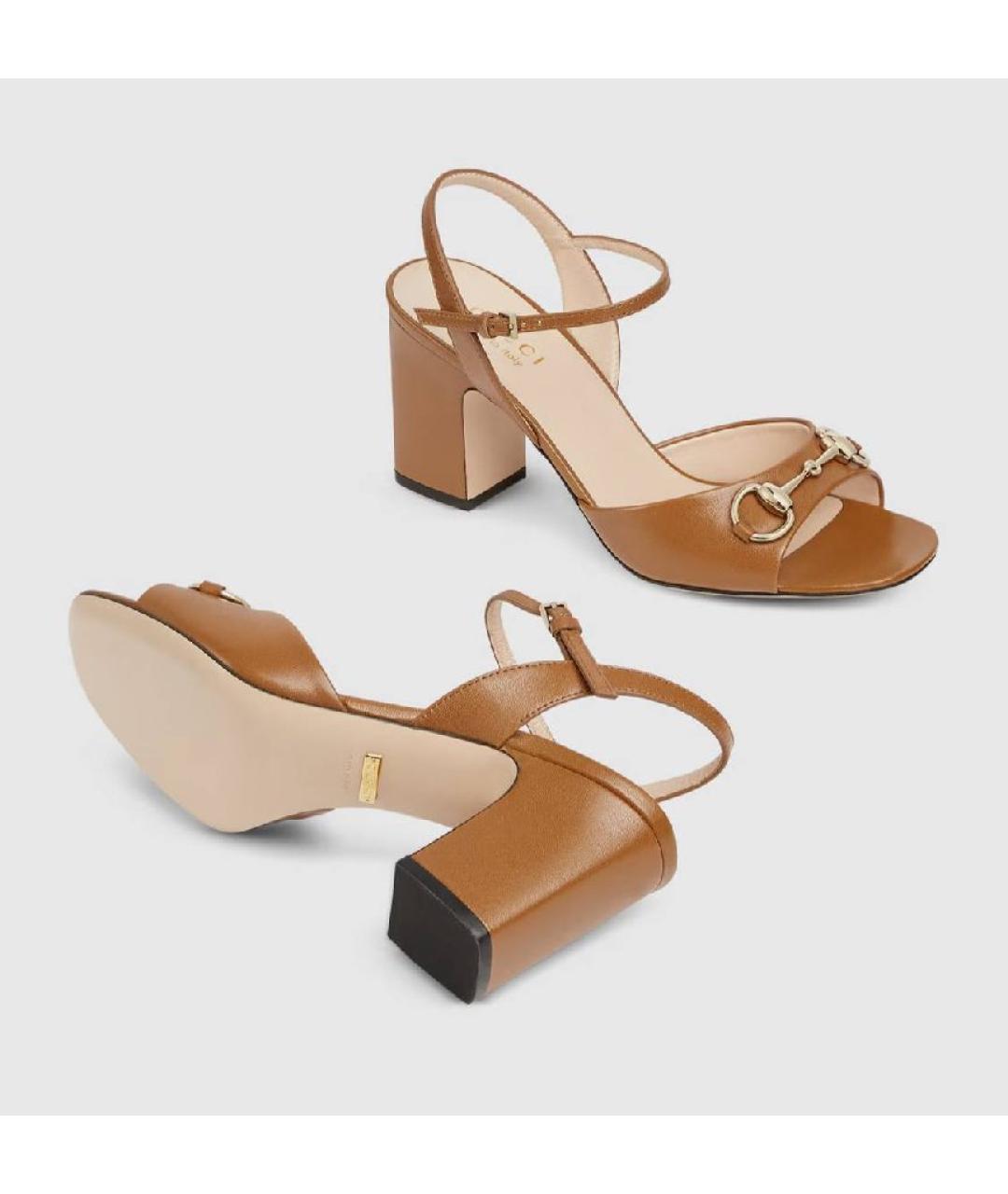 GUCCI Бежевые кожаные босоножки, фото 4