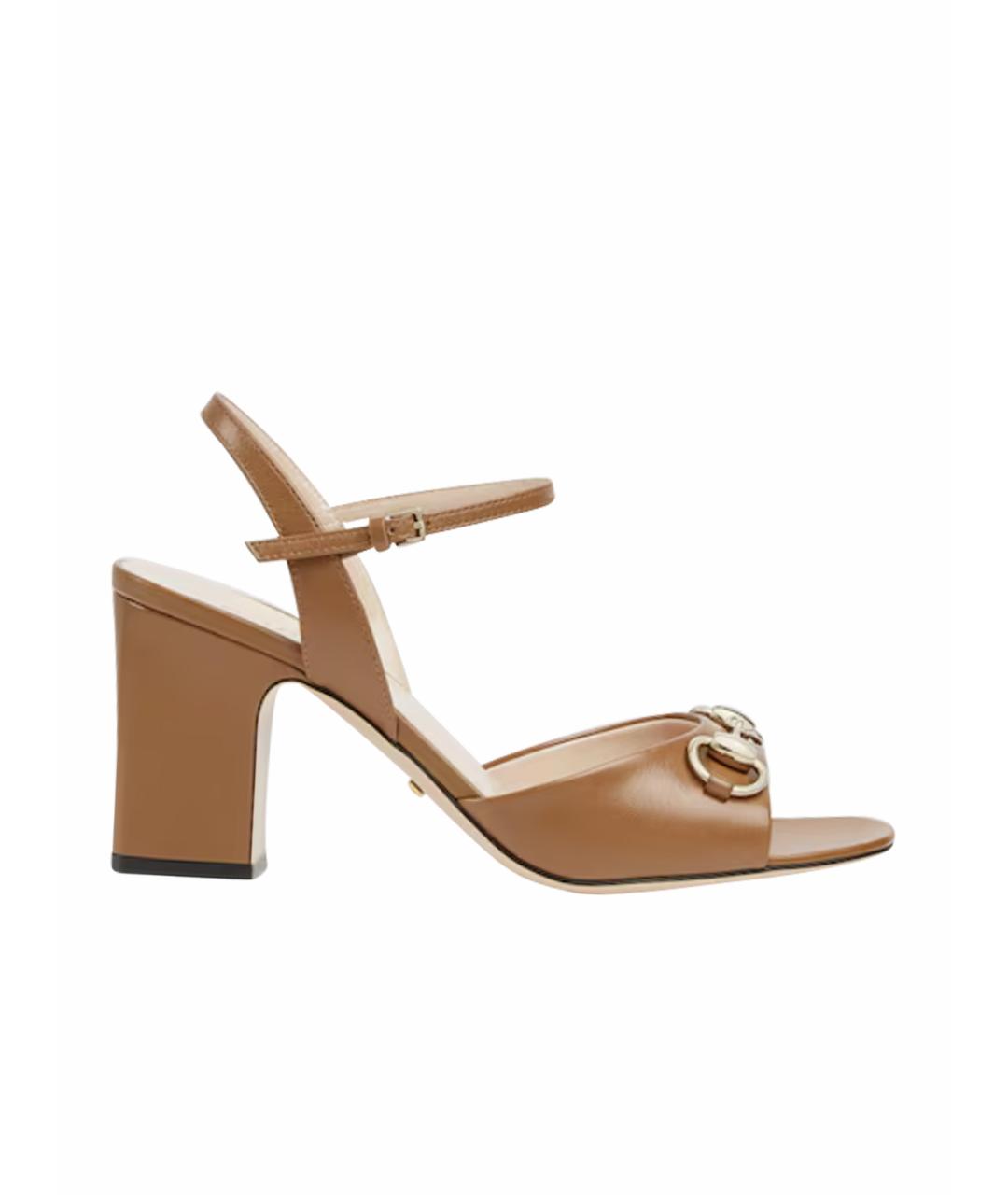 GUCCI Бежевые кожаные босоножки, фото 1