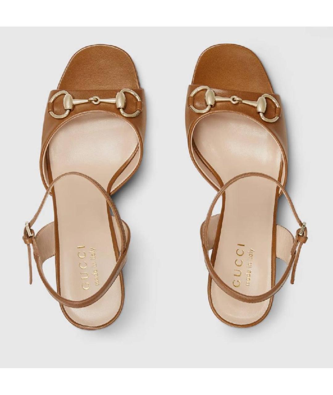 GUCCI Бежевые кожаные босоножки, фото 5