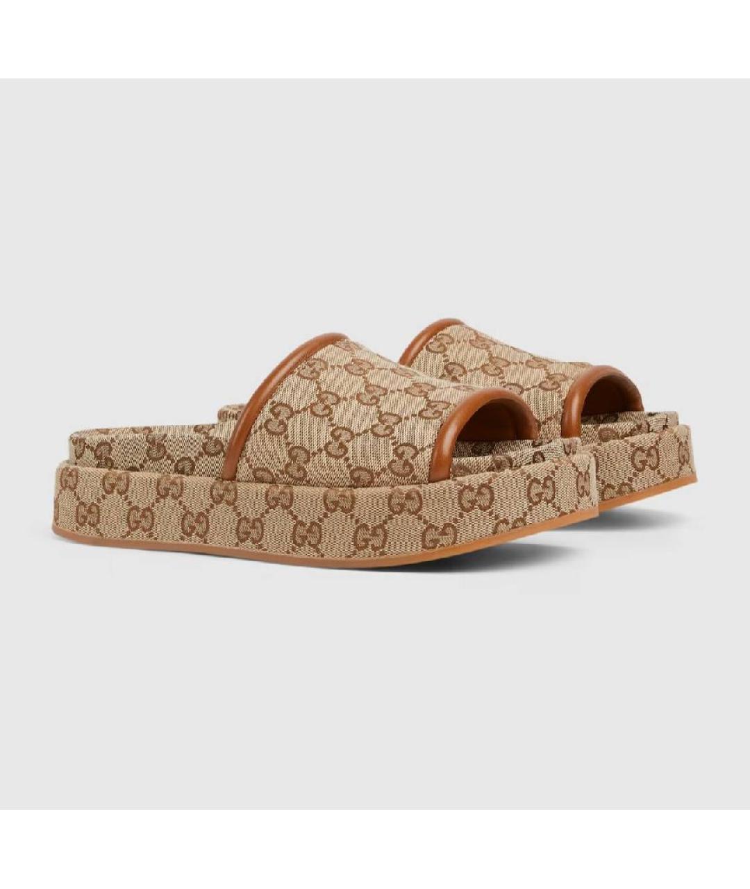 GUCCI Бежевые текстильные сабо, фото 2