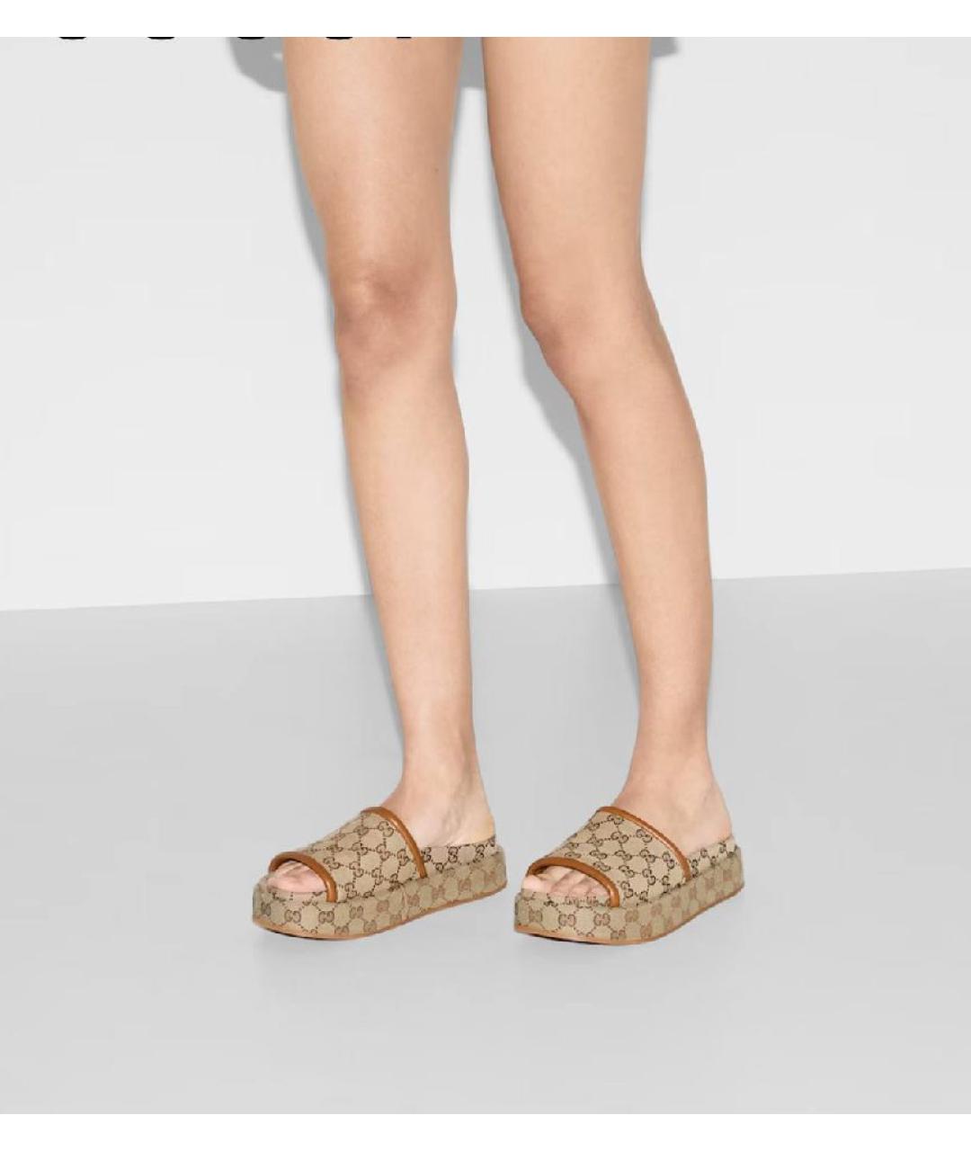 GUCCI Бежевые текстильные сабо, фото 4