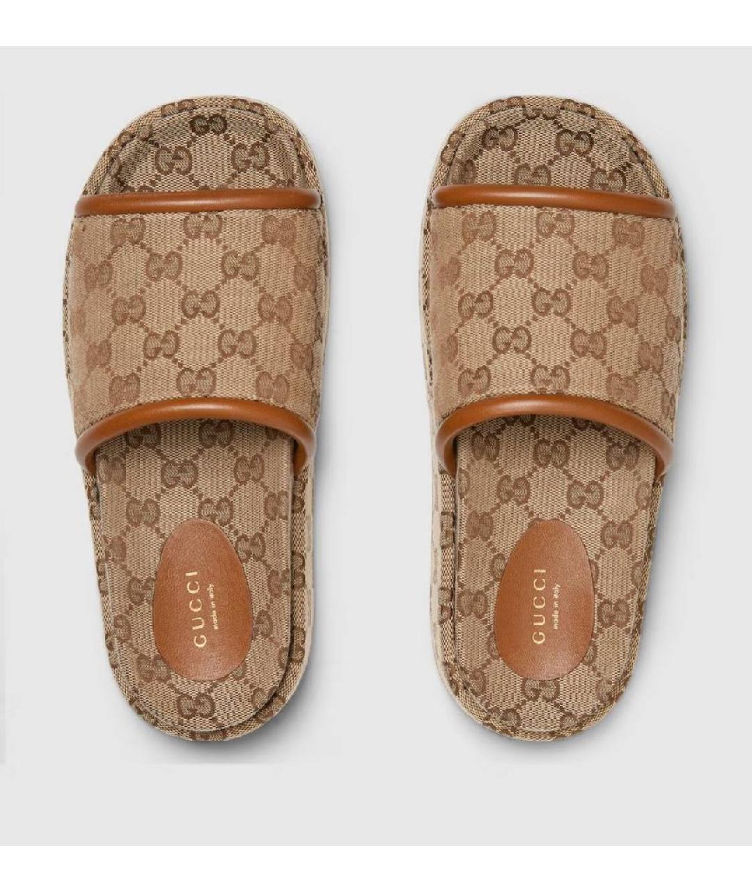 GUCCI Бежевые текстильные сабо, фото 5