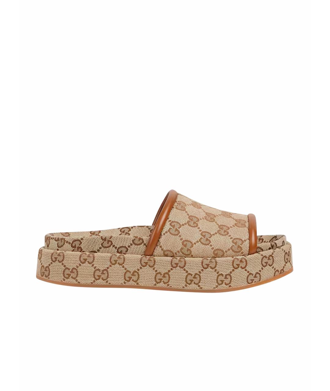 GUCCI Бежевые текстильные сабо, фото 1