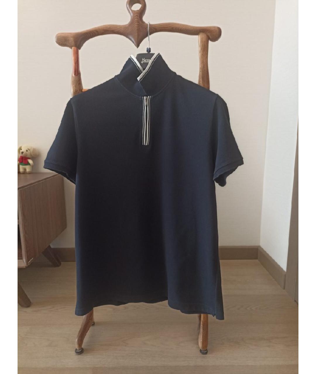 LORO PIANA Темно-синее хлопко-эластановое поло с коротким рукавом, фото 7