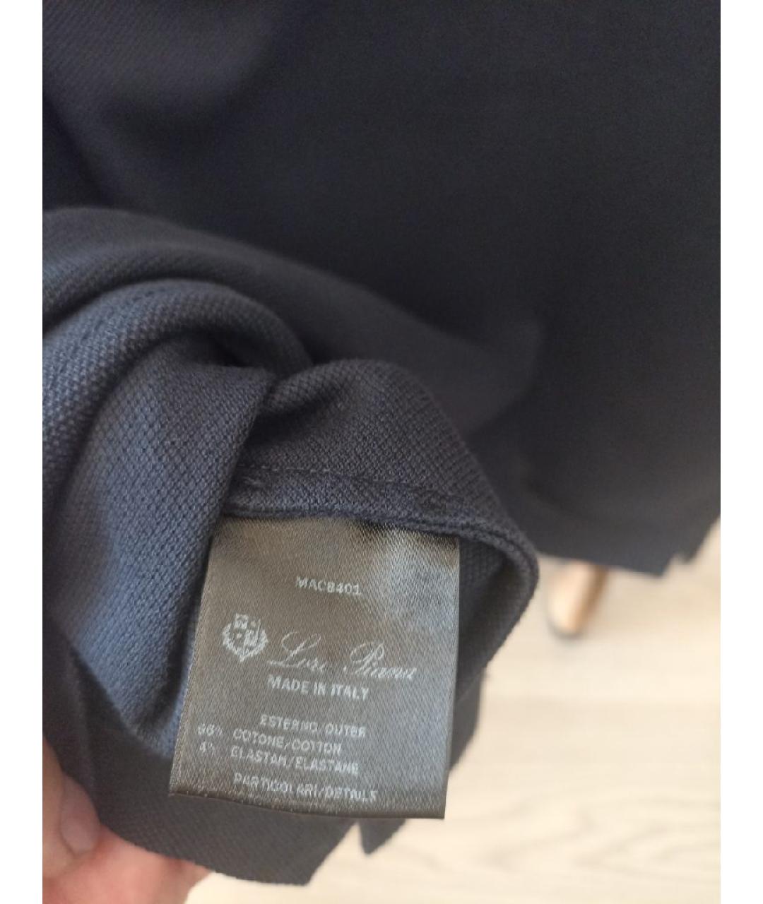 LORO PIANA Темно-синее хлопко-эластановое поло с коротким рукавом, фото 5