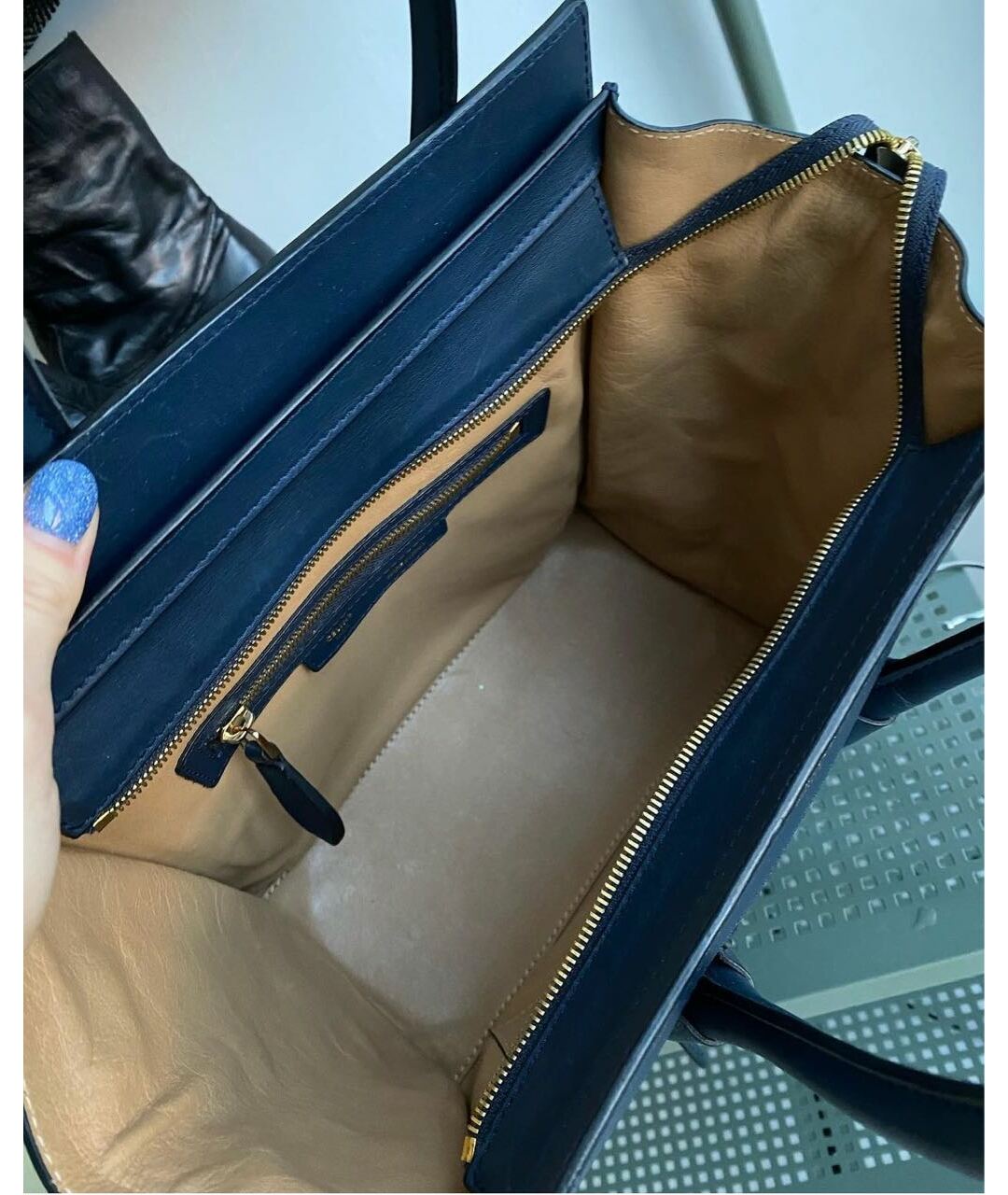 CELINE PRE-OWNED Синяя кожаная сумка тоут, фото 4