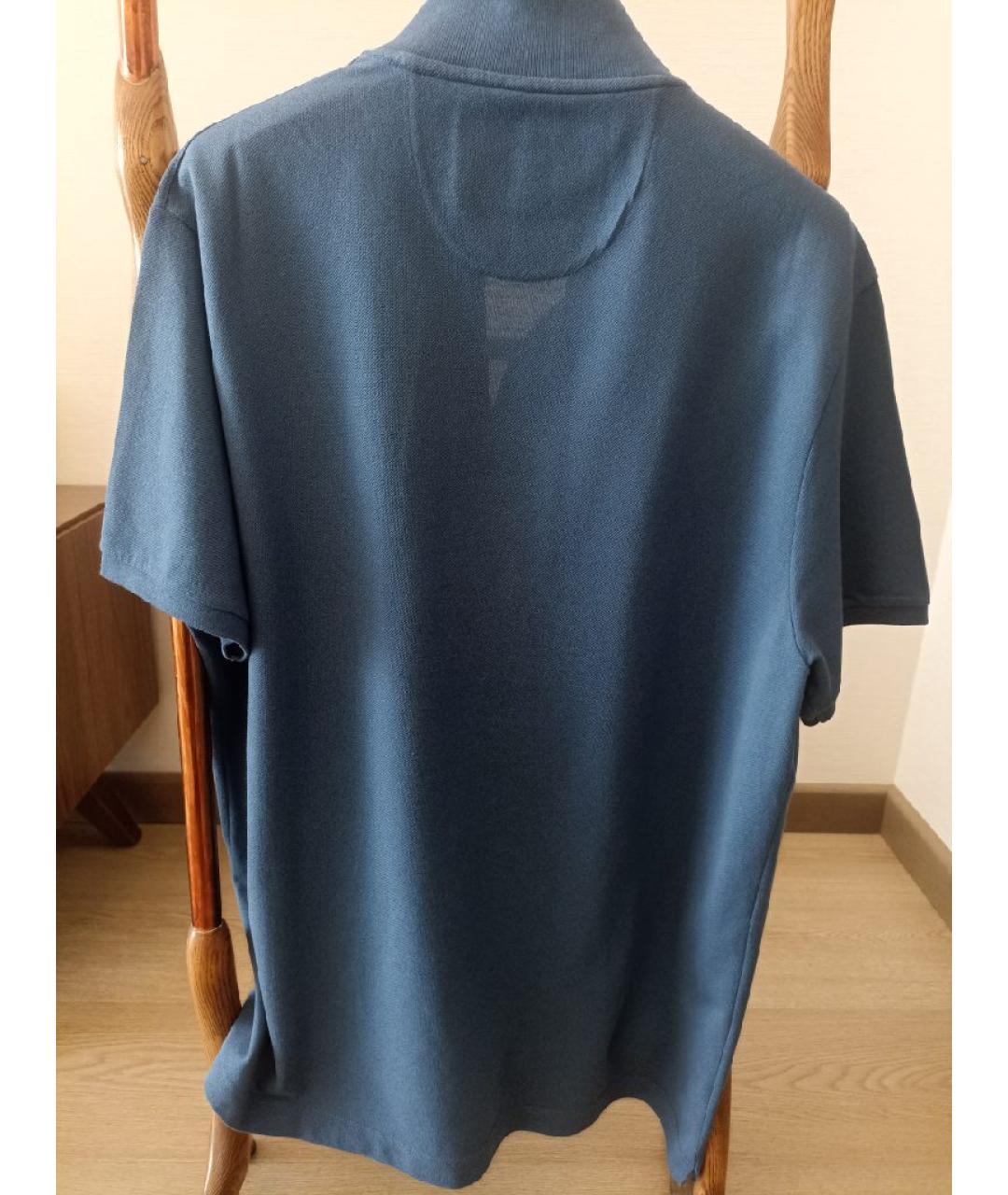 LORO PIANA Голубое хлопко-эластановое поло с коротким рукавом, фото 2
