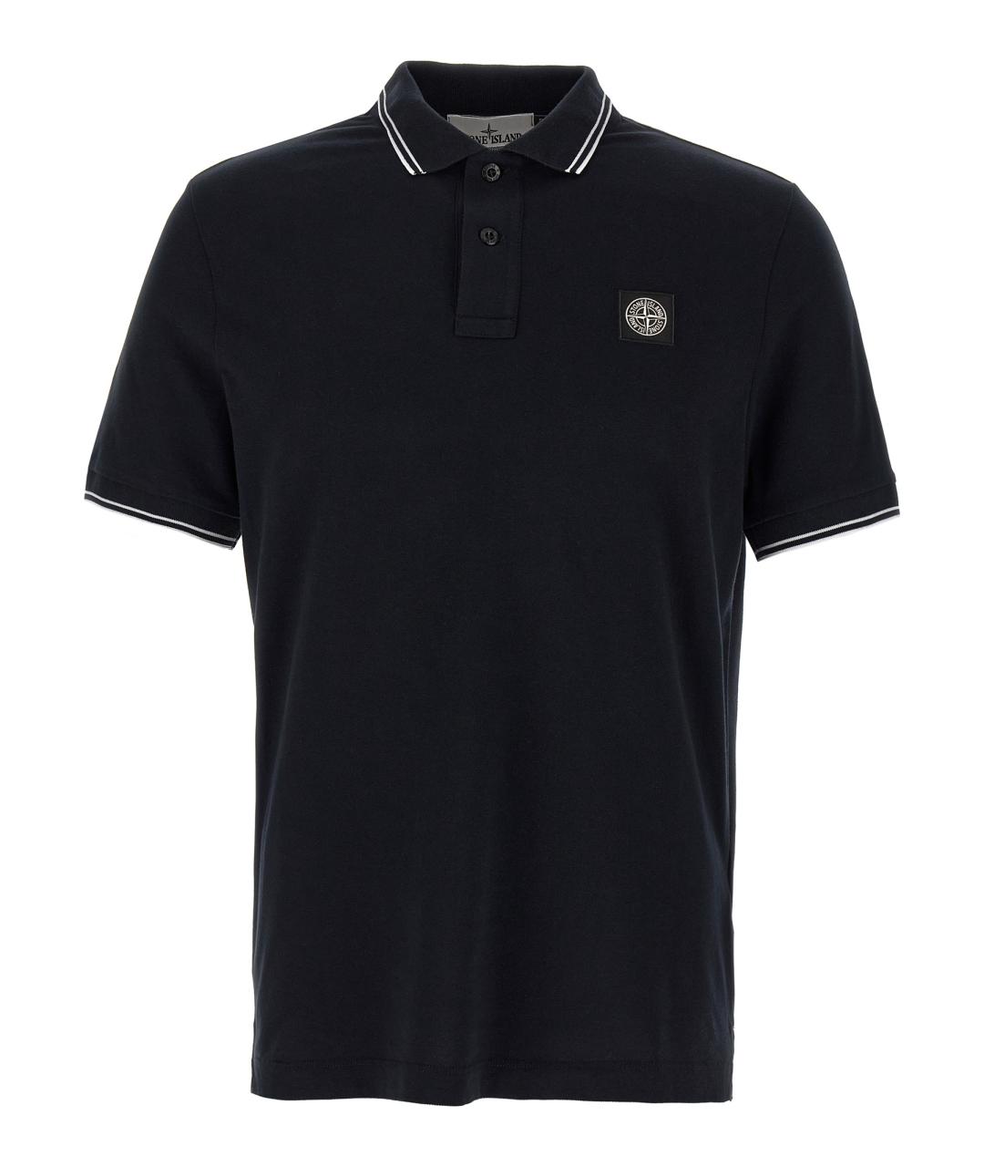STONE ISLAND Темно-синее хлопковое поло с коротким рукавом, фото 1