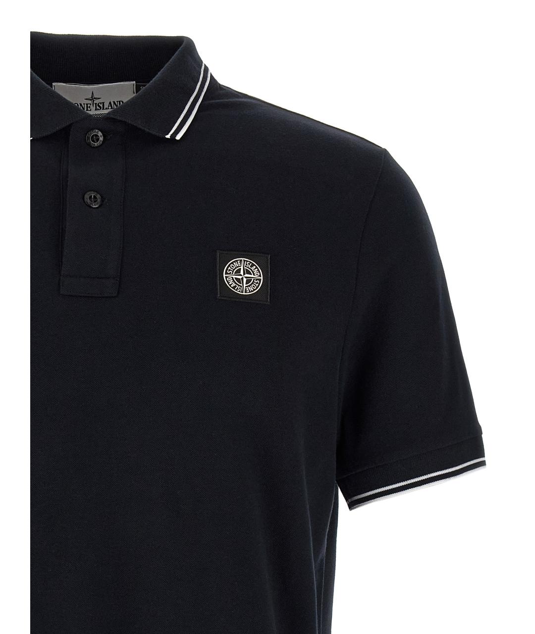 STONE ISLAND Темно-синее хлопковое поло с коротким рукавом, фото 3