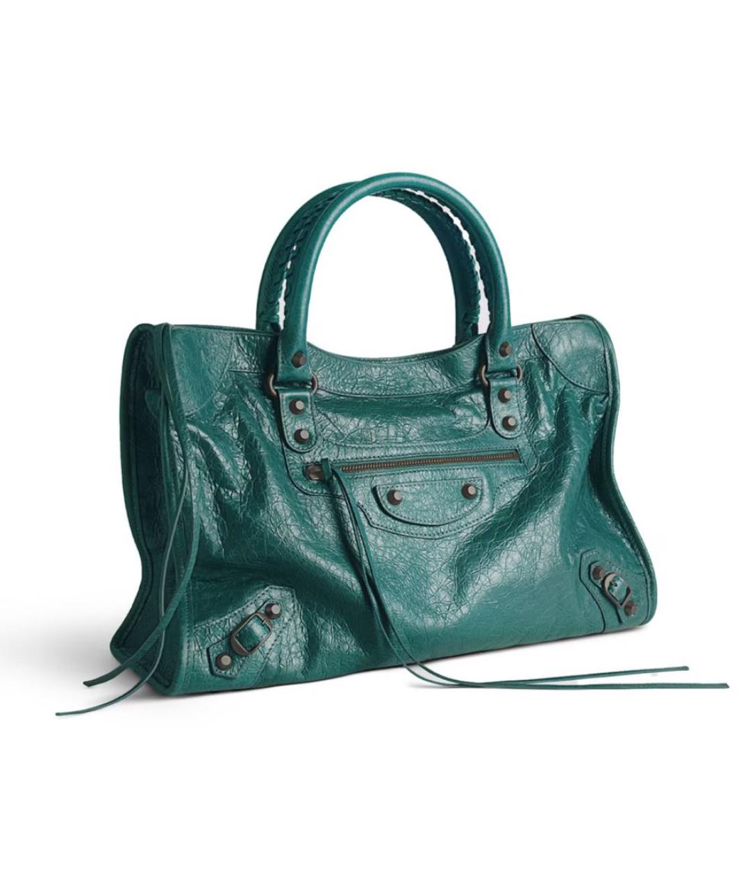 BALENCIAGA Бирюзовая кожаная сумка тоут, фото 3