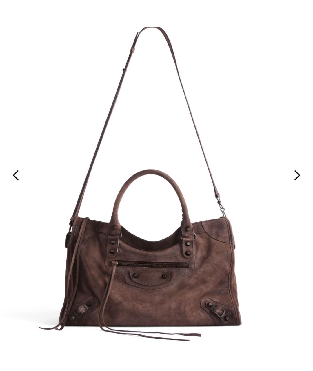 BALENCIAGA Коричневая замшевая сумка тоут, фото 3