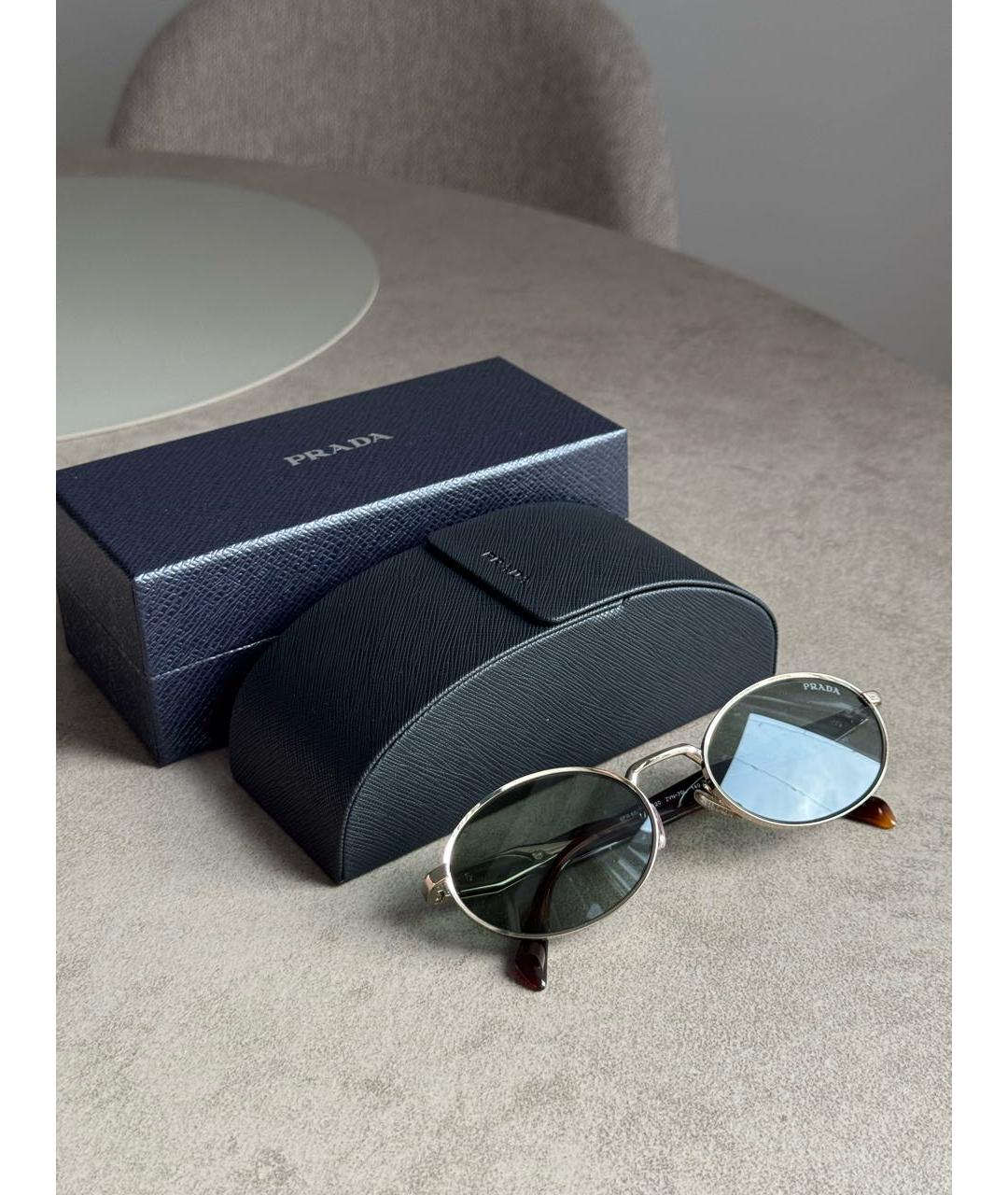 PRADA Золотые металлические солнцезащитные очки, фото 4