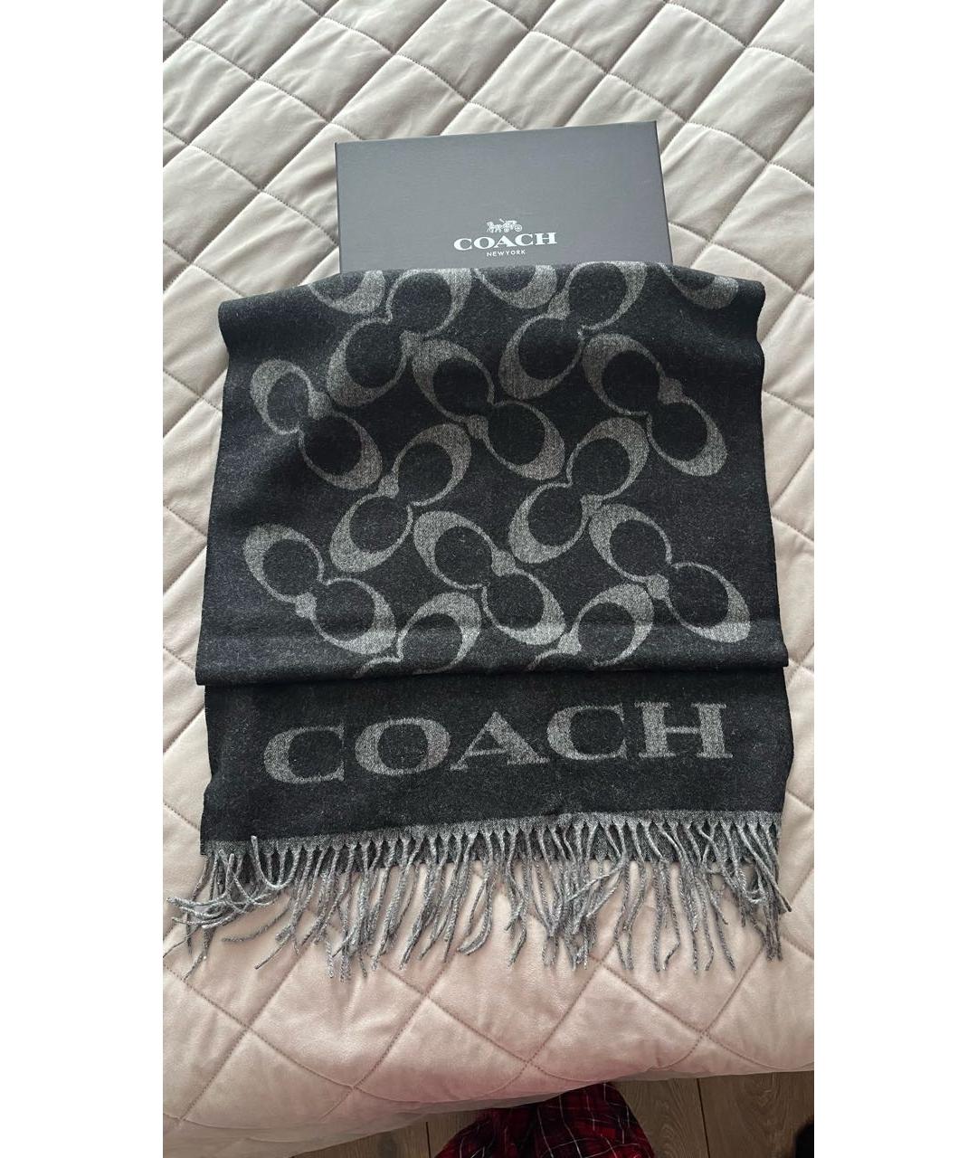 COACH Серый шерстяной шарф, фото 4