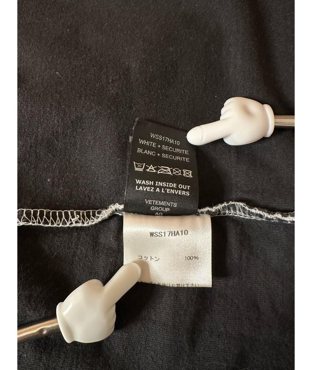 VETEMENTS Черная хлопковая футболка, фото 6