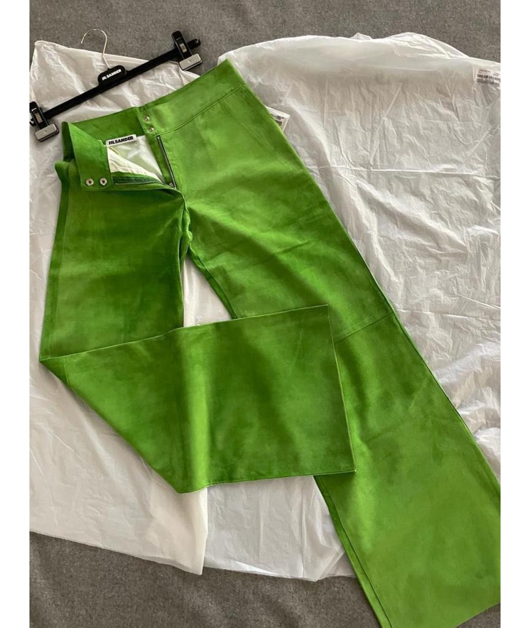 JIL SANDER Зеленые замшевые брюки широкие, фото 4