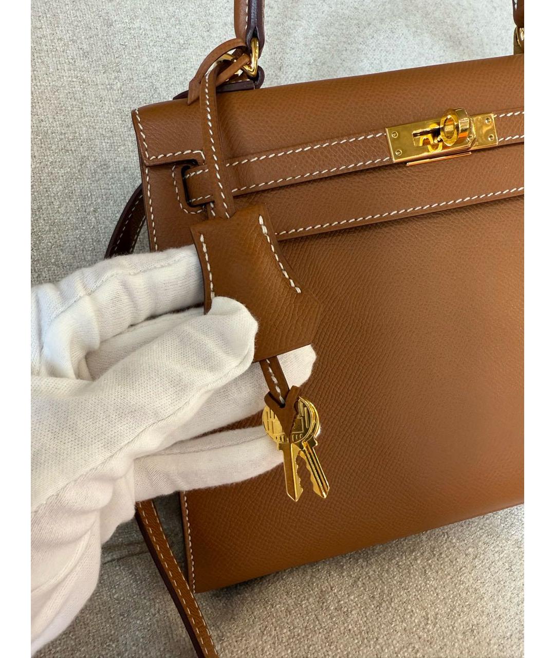 HERMES Коричневая кожаная сумка через плечо, фото 6