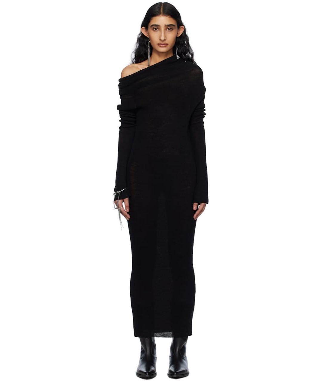 ANN DEMEULEMEESTER Черное шерстяное повседневное платье, фото 5