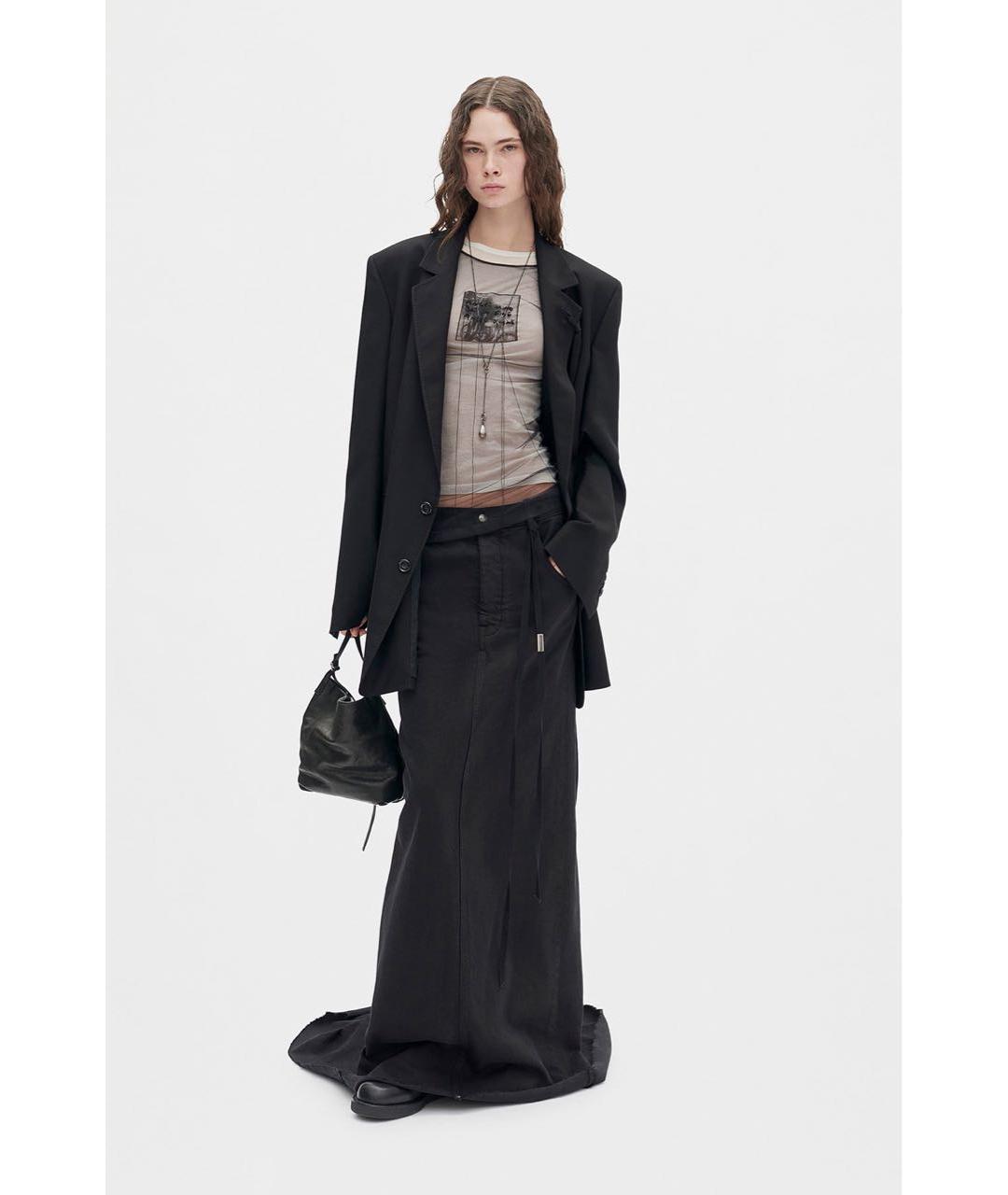ANN DEMEULEMEESTER Черная хлопковая юбка макси, фото 4