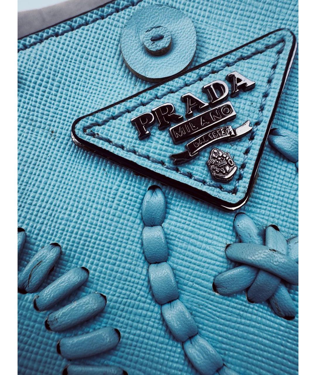 PRADA Голубая кожаная сумка с короткими ручками, фото 6