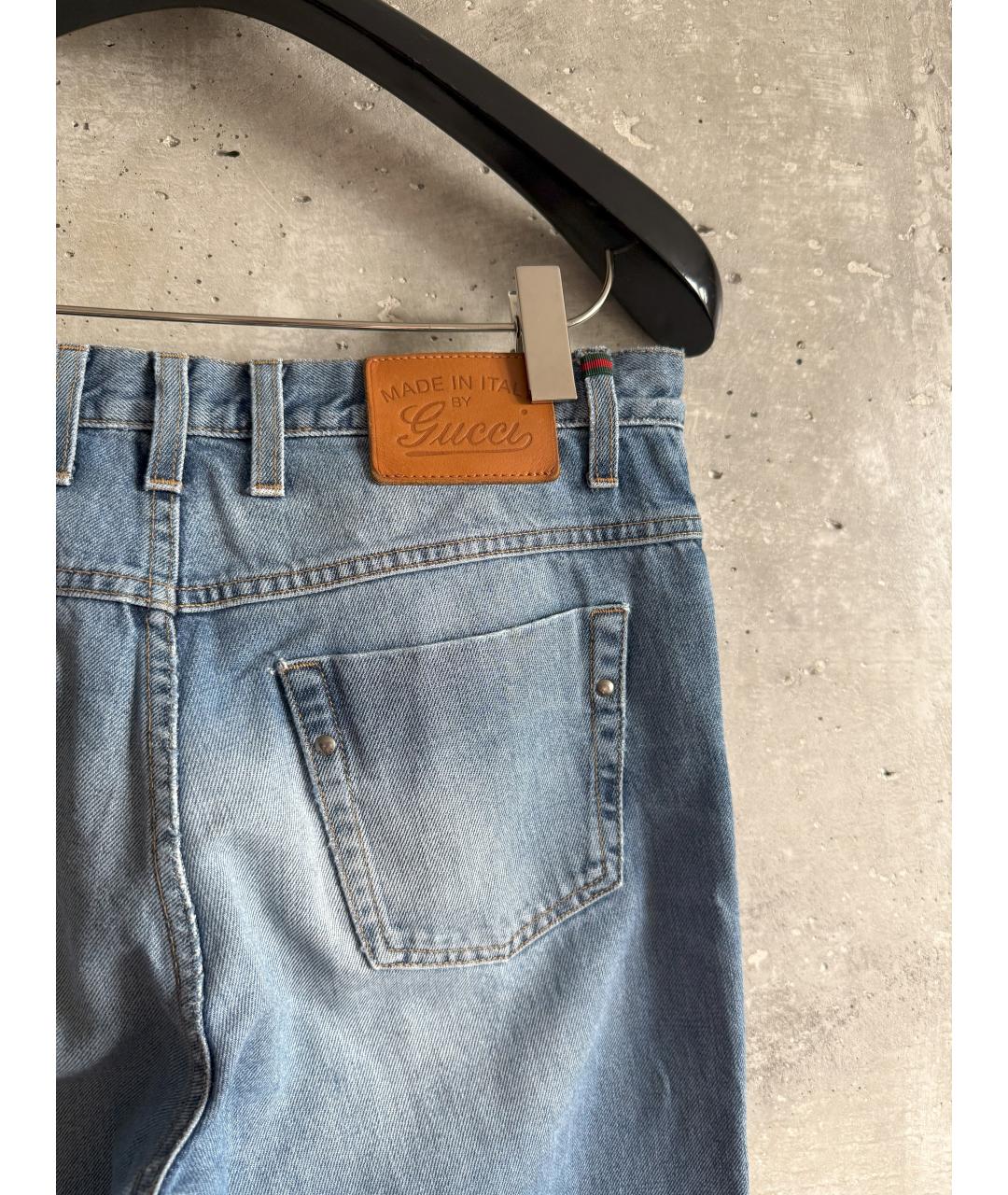 GUCCI Голубые хлопковые прямые джинсы, фото 4
