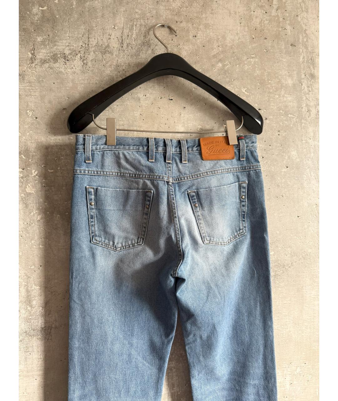 GUCCI Голубые хлопковые прямые джинсы, фото 3
