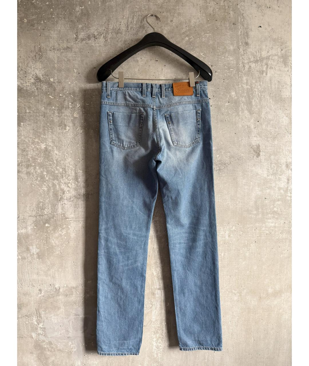 GUCCI Голубые хлопковые прямые джинсы, фото 2
