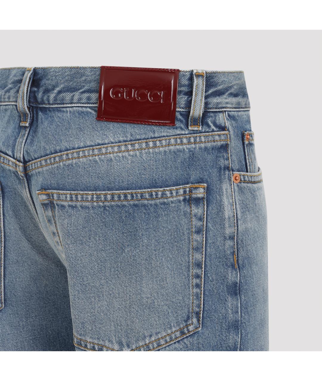 GUCCI Голубые хлопковые прямые джинсы, фото 5