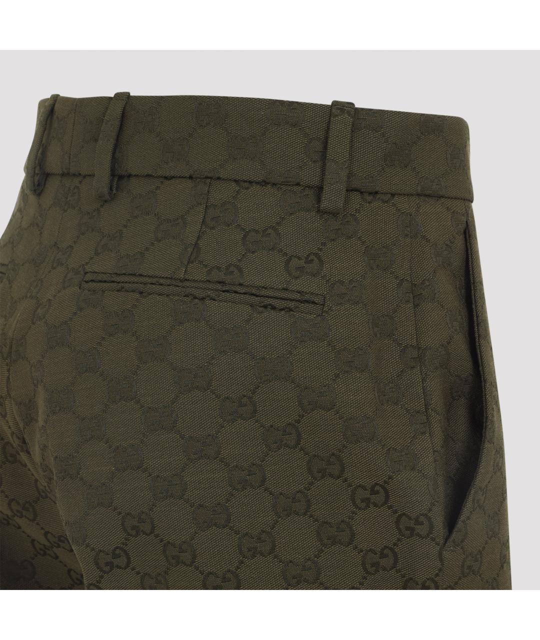 GUCCI Зеленые хлопковые прямые брюки, фото 5