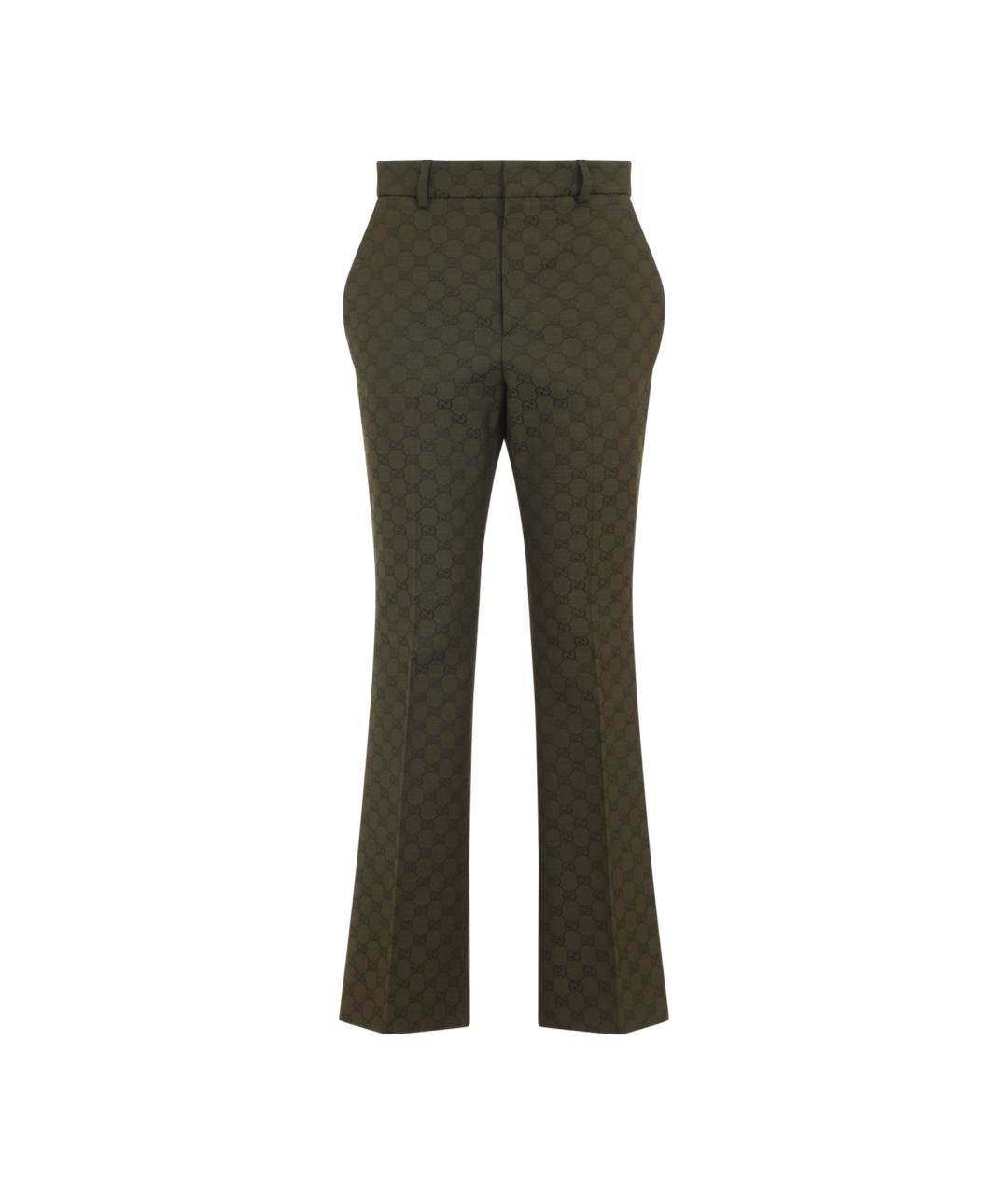 GUCCI Зеленые хлопковые прямые брюки, фото 1