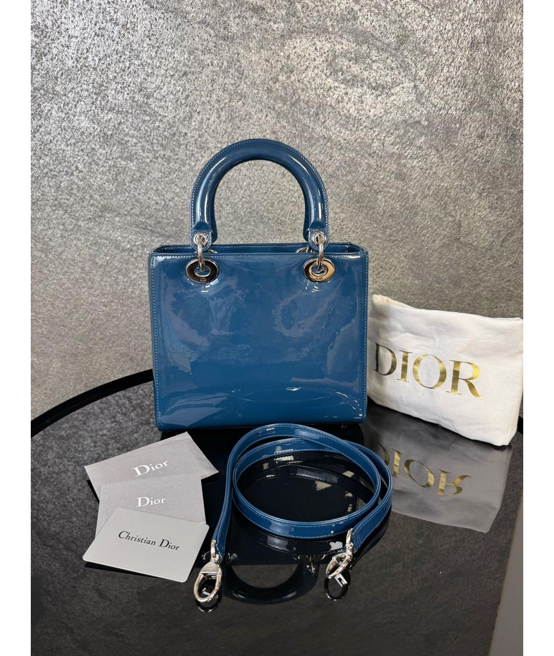CHRISTIAN DIOR Синяя сумка с короткими ручками из лакированной кожи, фото 3