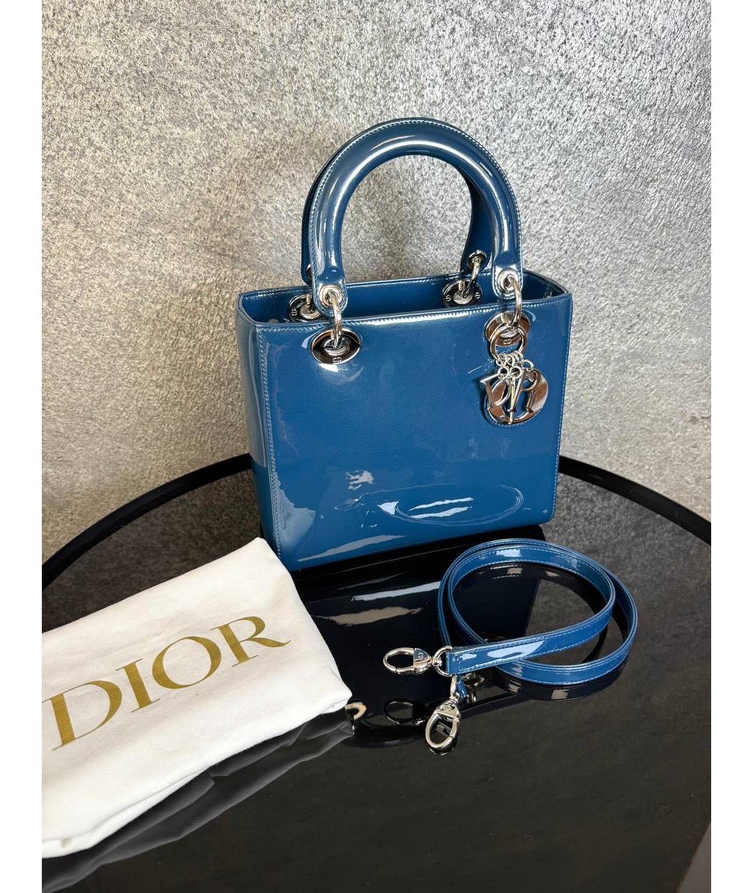 CHRISTIAN DIOR Синяя сумка с короткими ручками из лакированной кожи, фото 2