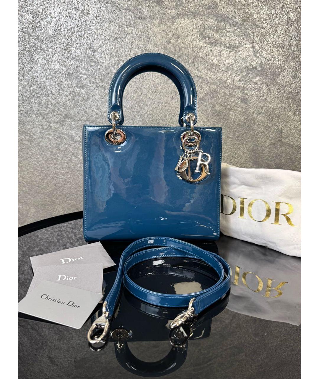 CHRISTIAN DIOR Синяя сумка с короткими ручками из лакированной кожи, фото 8
