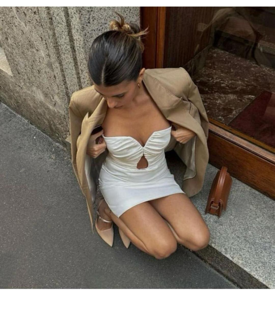 MISHA COLLECTION Белое полиэстеровое коктейльное платье, фото 4