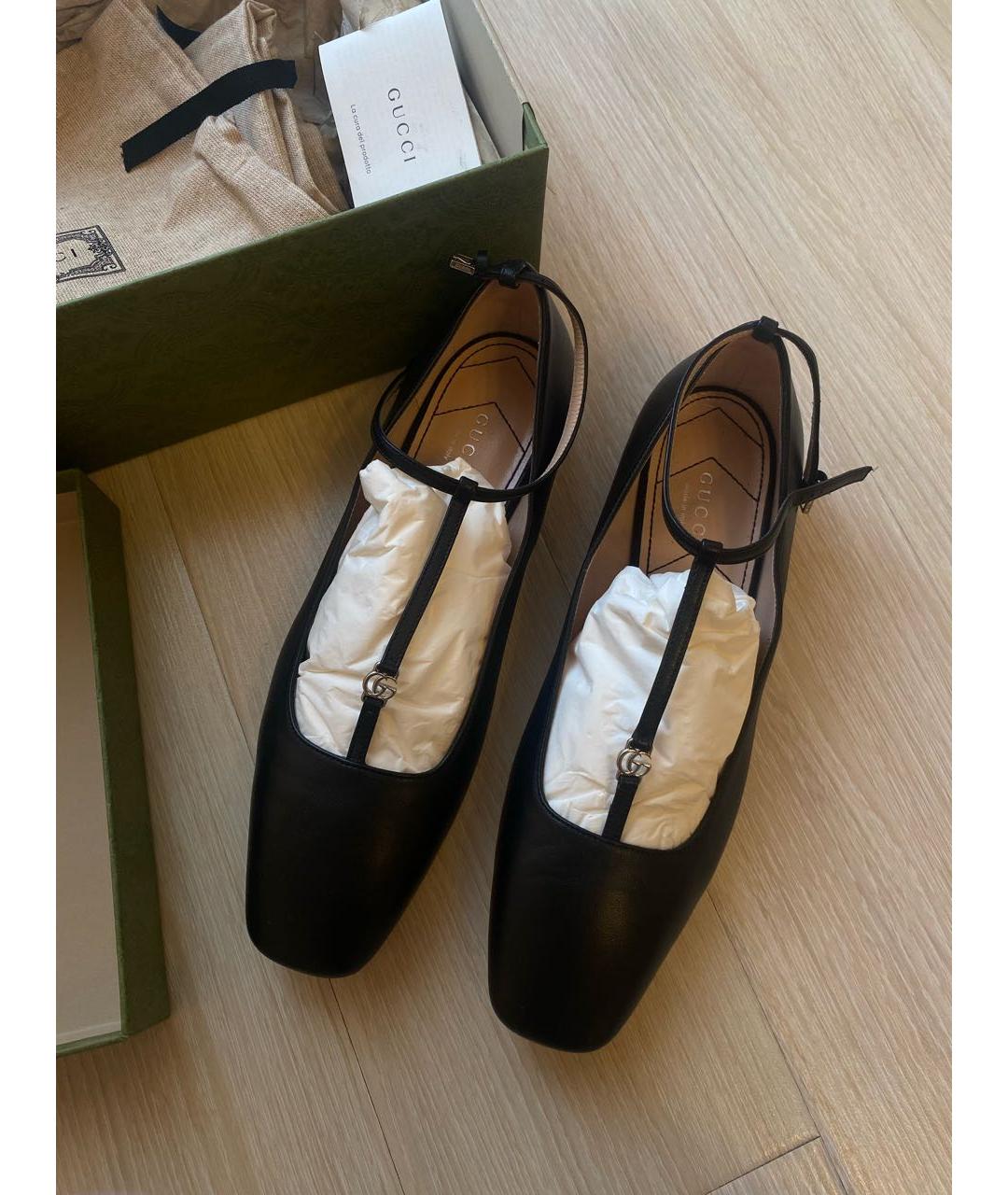 GUCCI Черные кожаные балетки, фото 6