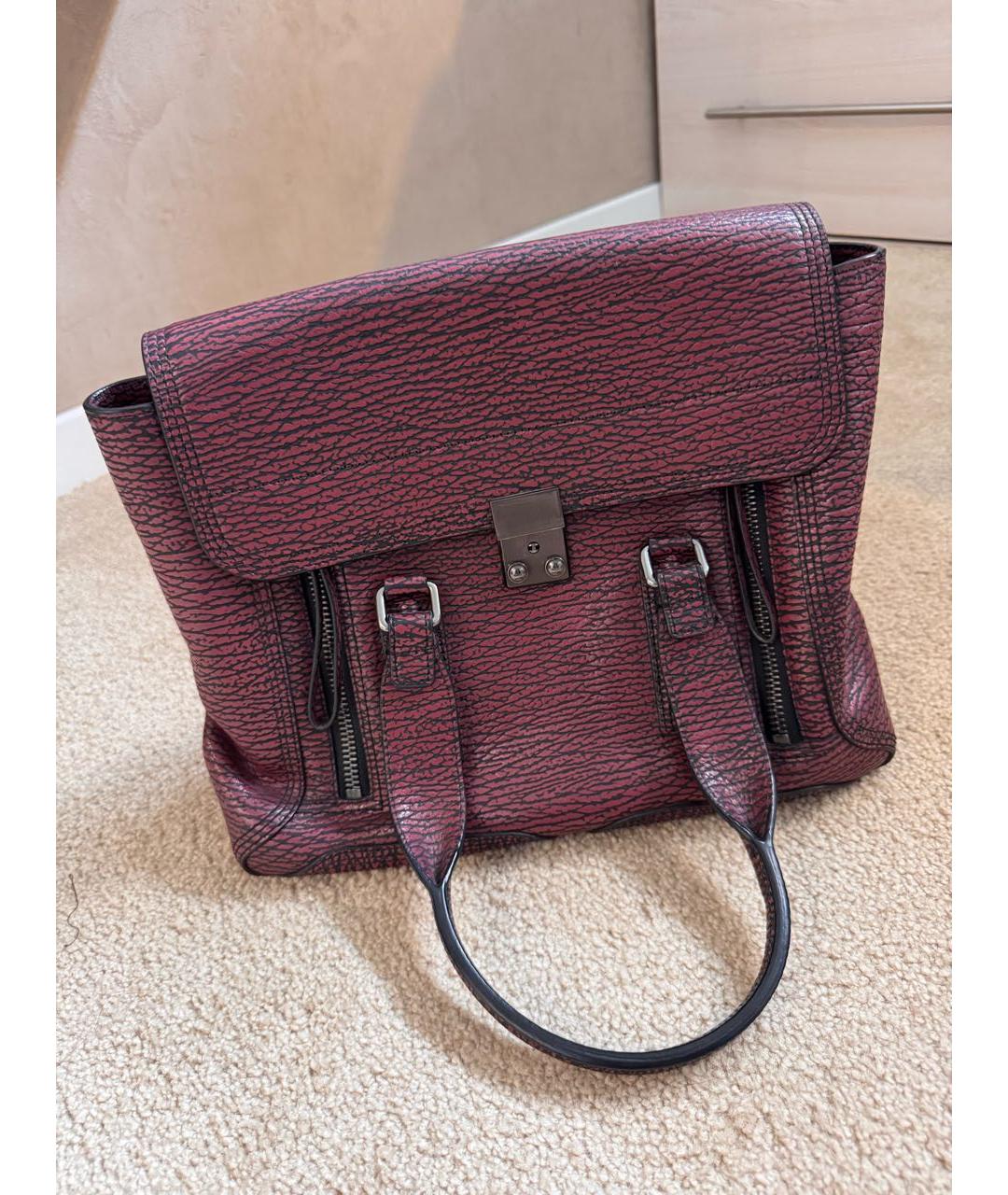3.1 PHILLIP LIM Бордовая кожаная сумка тоут, фото 5