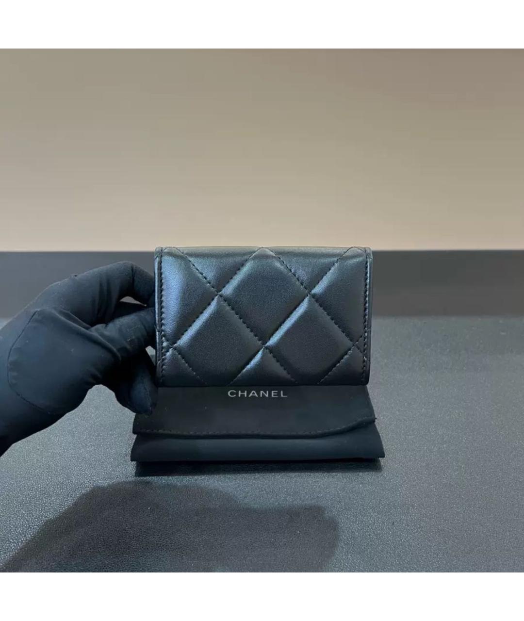 CHANEL Черный кожаный кошелек, фото 3