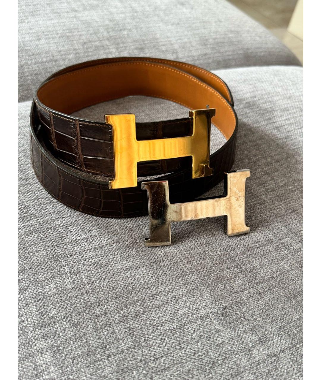 HERMES Коричневый ремень из экзотической кожи, фото 4