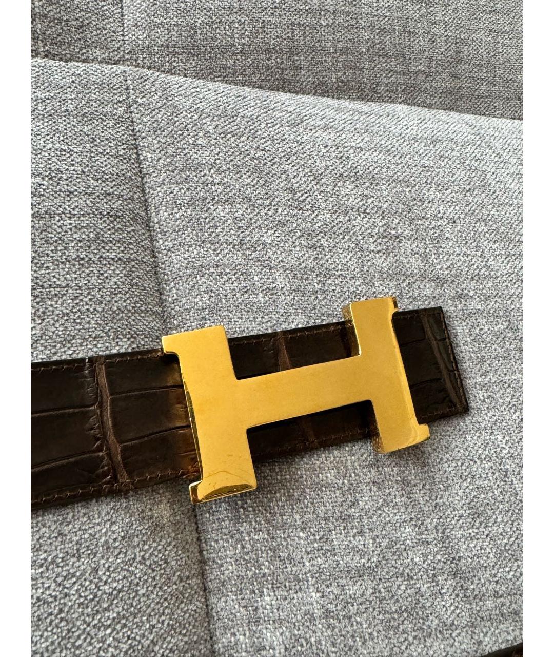 HERMES Коричневый ремень из экзотической кожи, фото 3