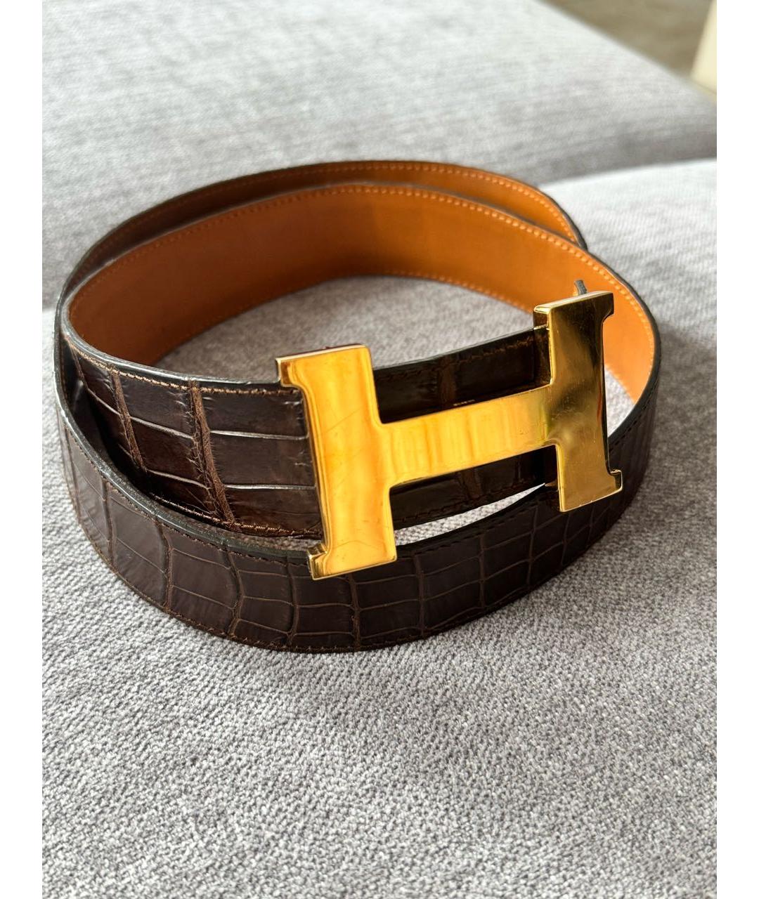 HERMES Коричневый ремень из экзотической кожи, фото 8