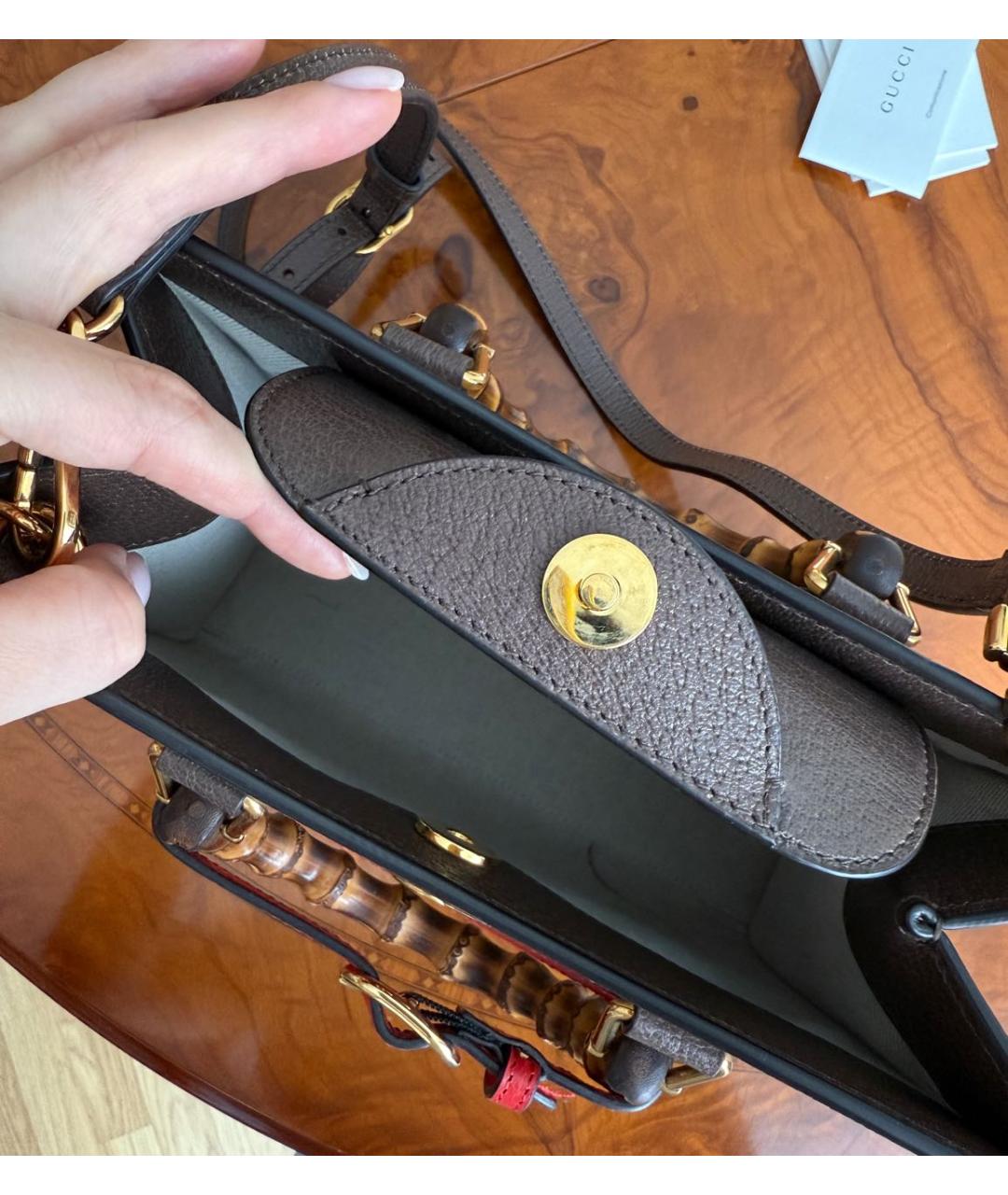 GUCCI Коричневая кожаная сумка тоут, фото 5
