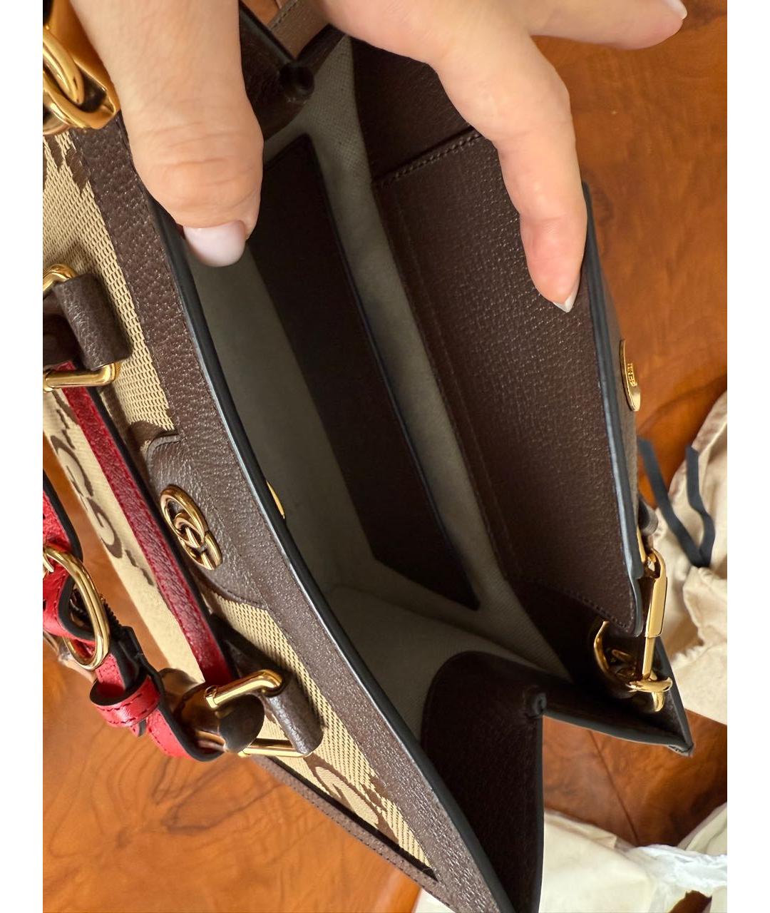 GUCCI Коричневая кожаная сумка тоут, фото 6