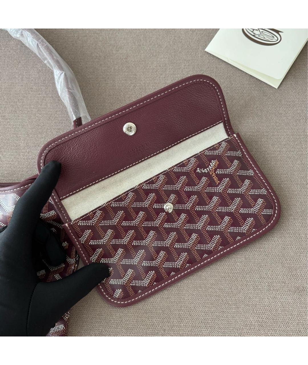 GOYARD Бордовая кожаная сумка тоут, фото 4