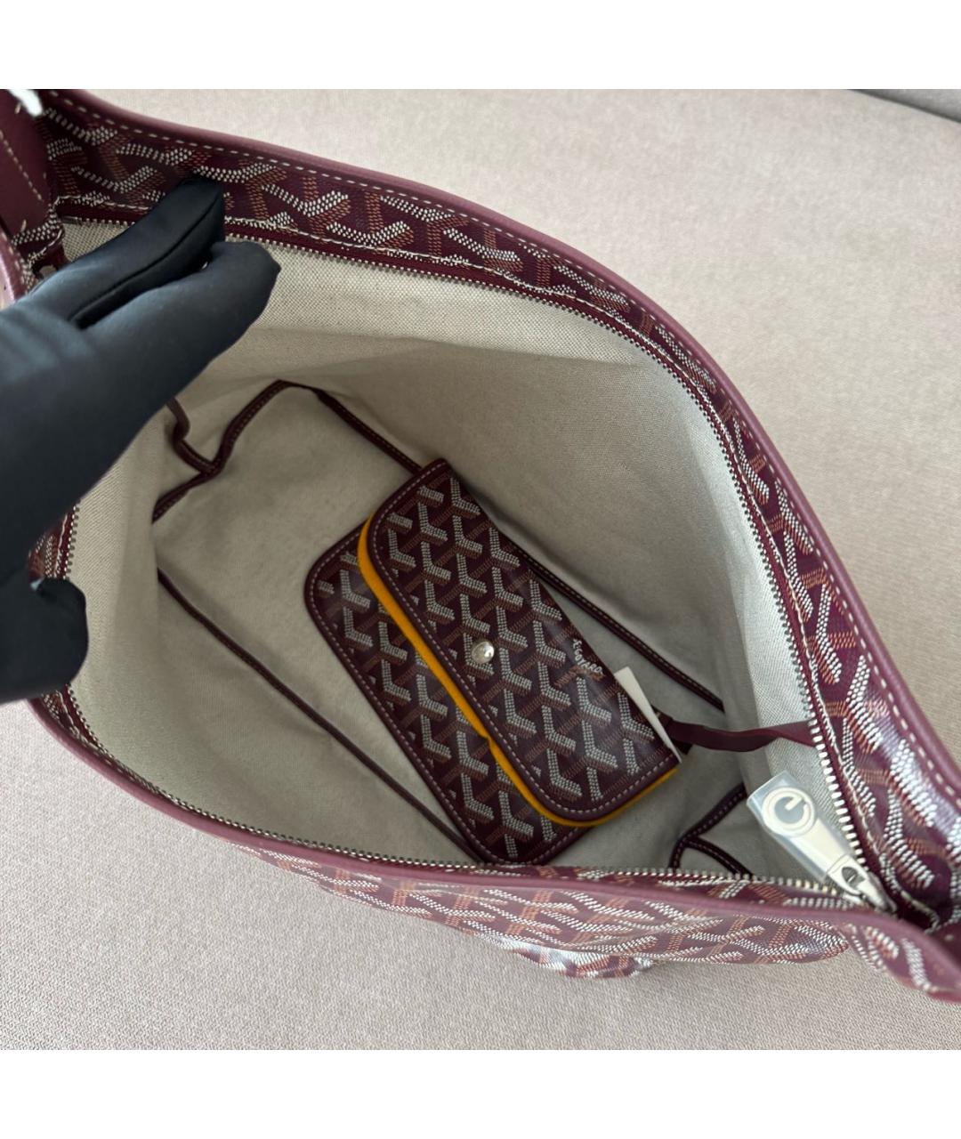 GOYARD Бордовая кожаная сумка тоут, фото 6