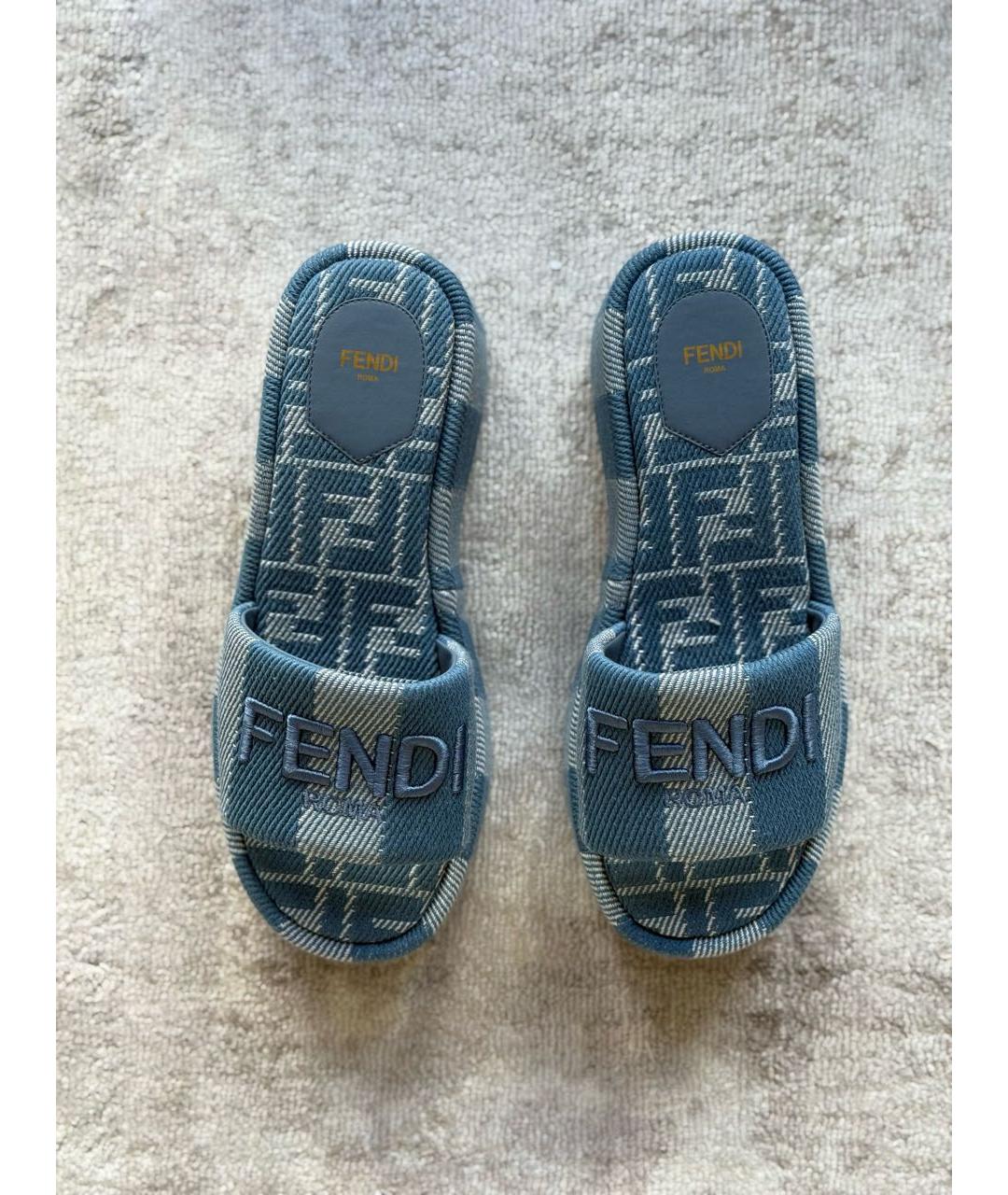 FENDI Голубые шлепанцы, фото 2