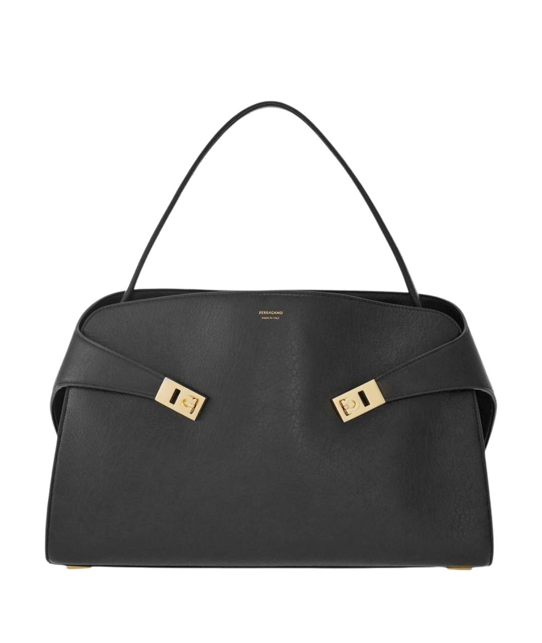 FERRAGAMO Черная кожаная сумка тоут, фото 1
