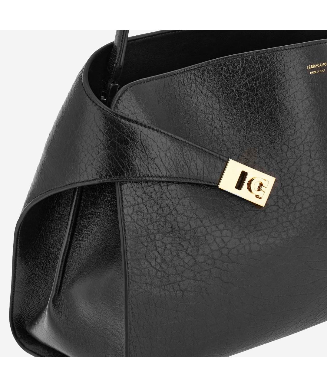 FERRAGAMO Черная кожаная сумка тоут, фото 5