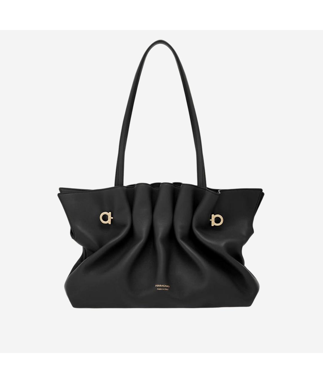 FERRAGAMO Черная кожаная сумка тоут, фото 6