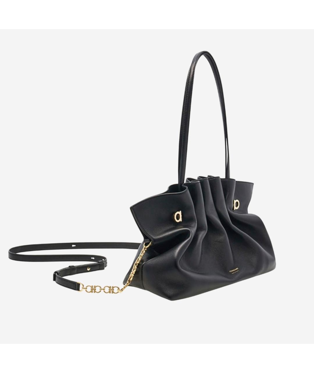 FERRAGAMO Черная кожаная сумка тоут, фото 2